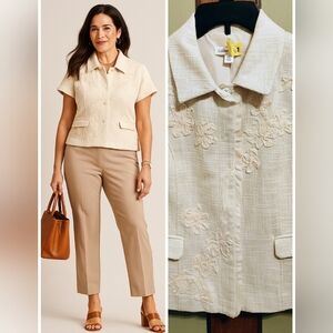 🌼Coldwater Creek: P14,  Embroidered Floral Short‑Sleeve Blouse or Jacket